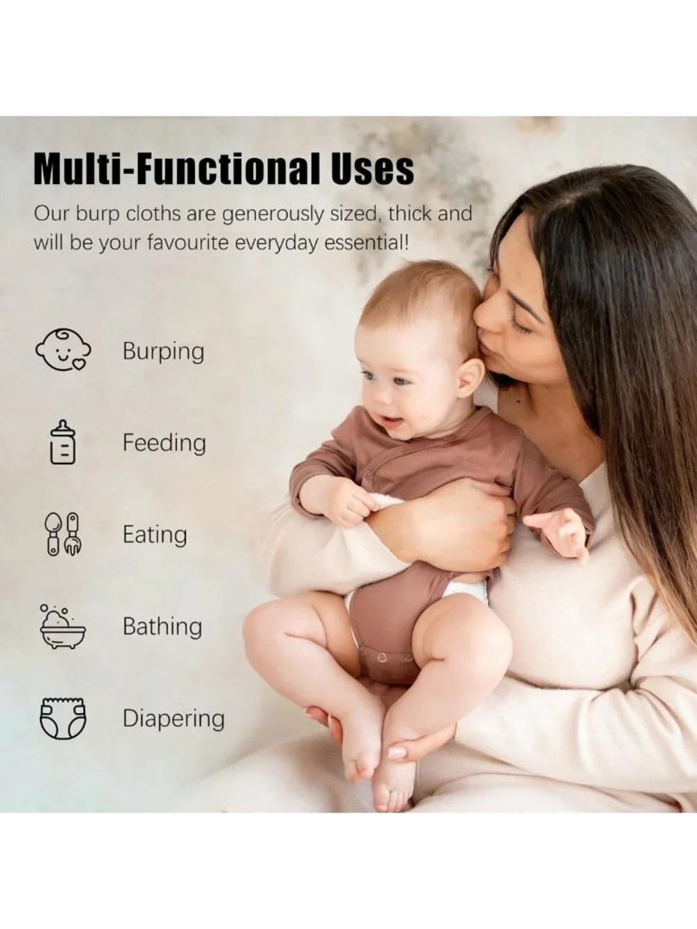 Large 100% Cotton Muslin Baby Burp Cloths - Soft, Absorbent, Reinforced Edges